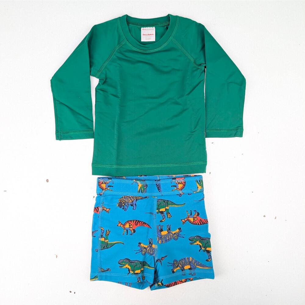 Hanna Andersson 18-24 Months 2 Piece S/S Dinosaur Rashguard & Shorts Swim Set
